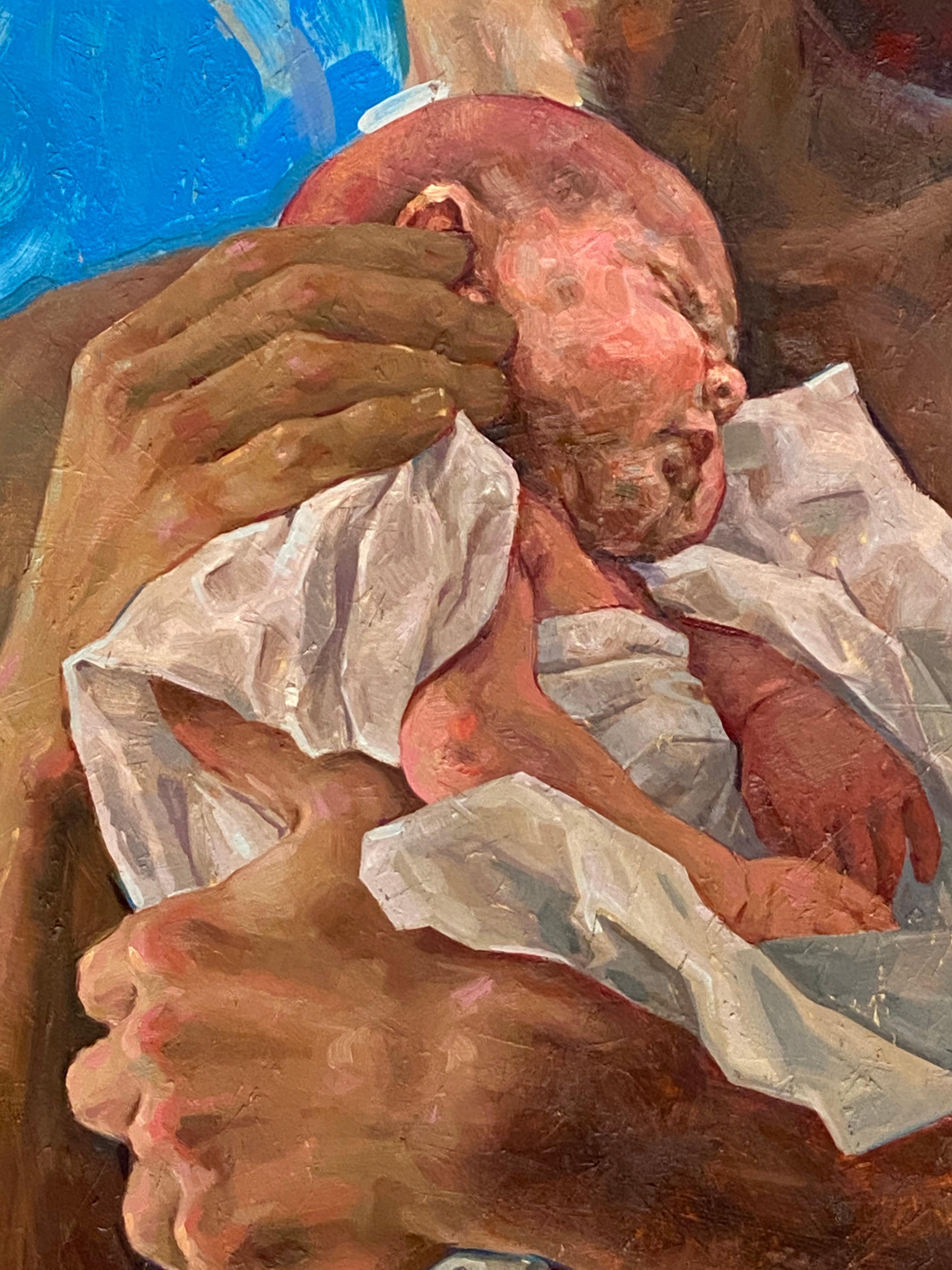 Reflection came 21st- century Contemporary Paintings of a young man and his baby 1