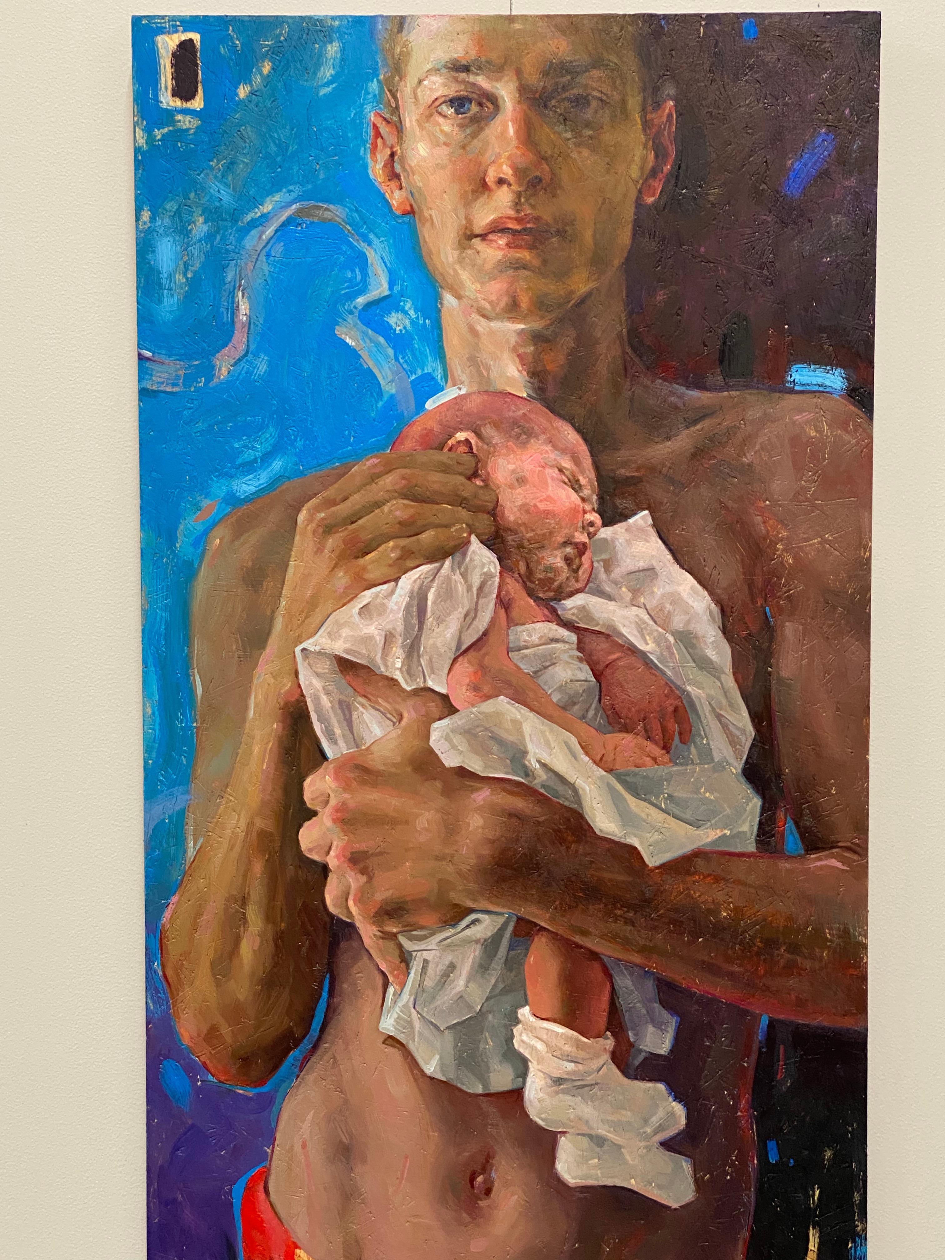 Reflection came 21st- century Contemporary Paintings of a young man and his baby 2