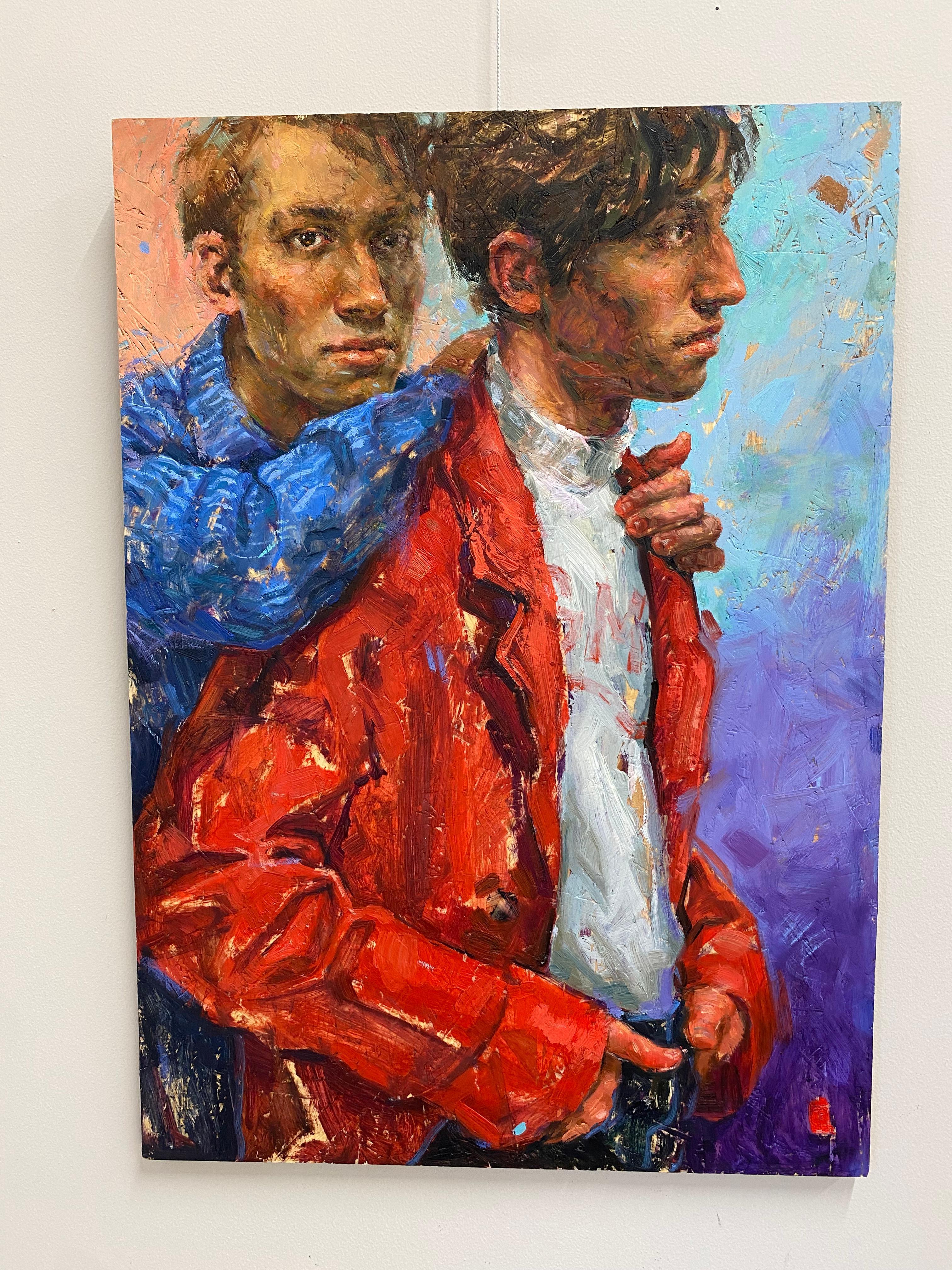 Unspoken- Pintura contemporánea del siglo XXI de una pareja de chicos - Painting de Tania Rivilis
