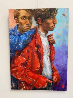 Unspoken- 21st Century Contemporary Painting of a boycouple