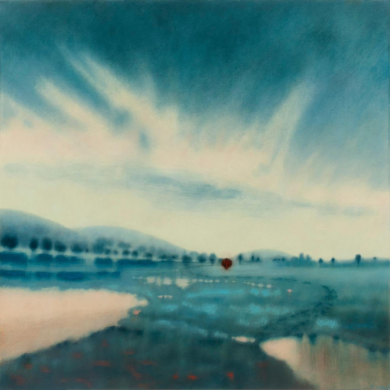 Tania Rutland Landscape Painting - Blue Downs - Original abstract British landscape painting - contemporary Art