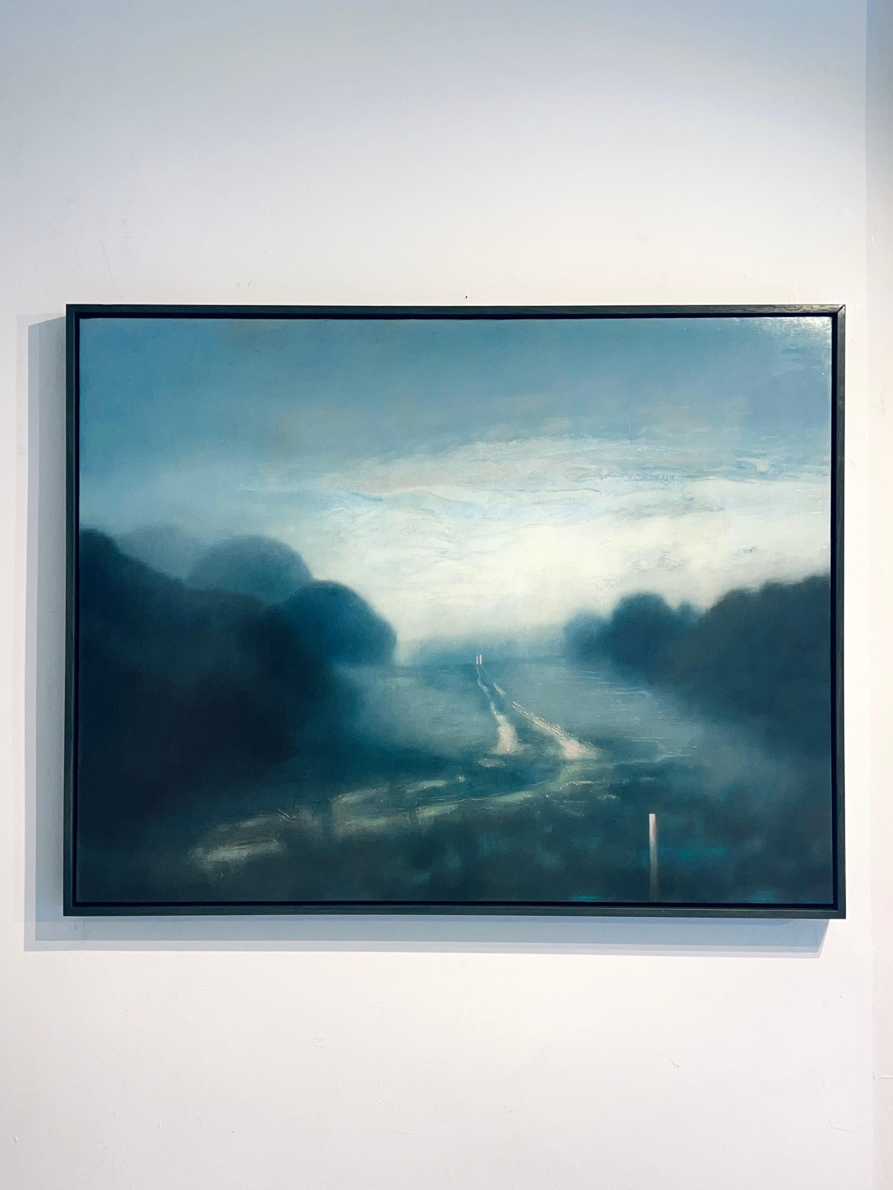 Dawn holding off the sky-original abstract atmospheric landscape painting- art - Painting by Tania Rutland