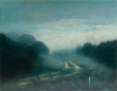 Dawn tenant le ciel - peinture abstraite de paysage atmosphérique abstraite - art