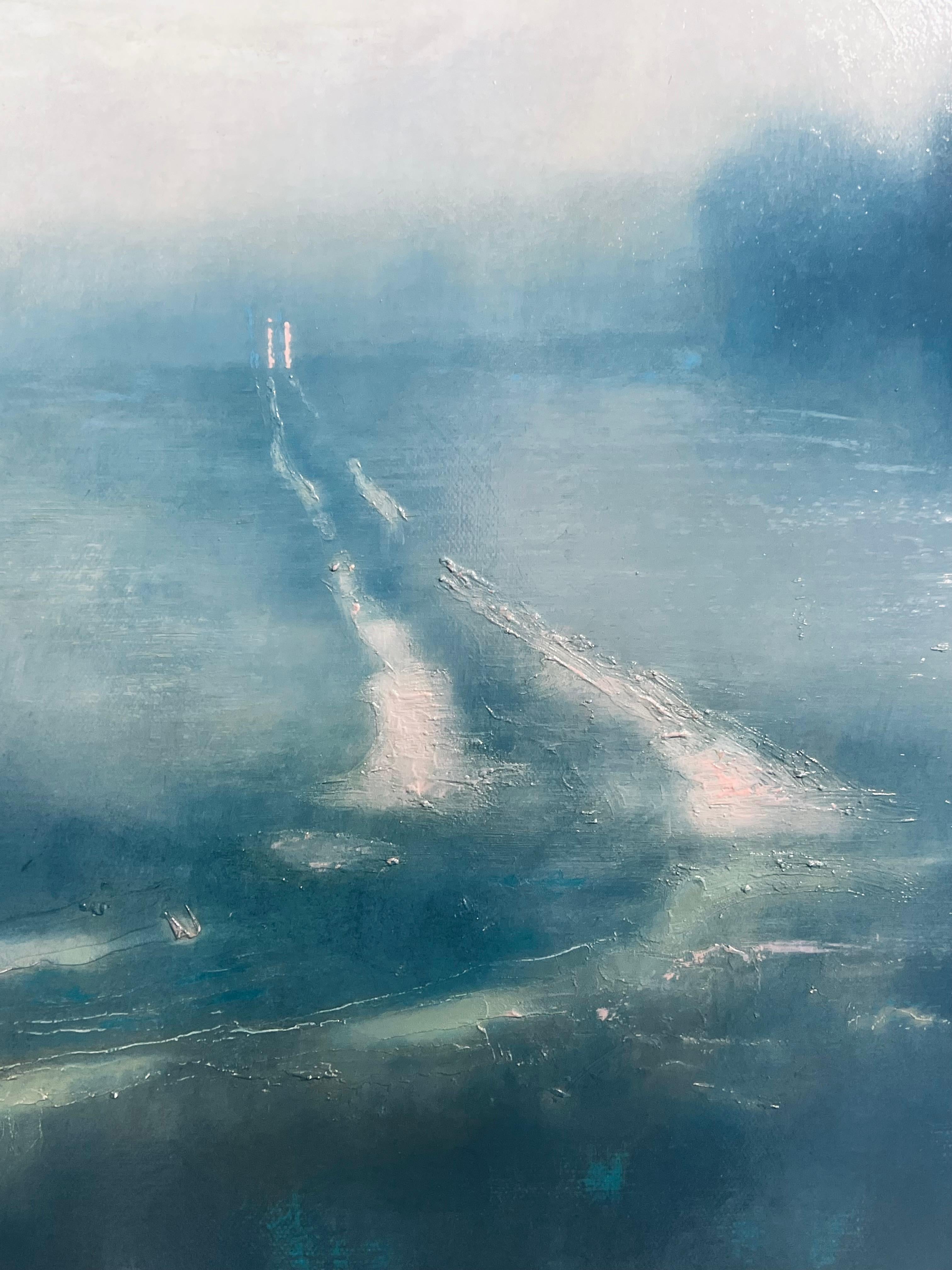 Dawn Holding Off the Sky-original atmospheric abstract landscape painting- art - Blue Landscape Painting by Tania Rutland