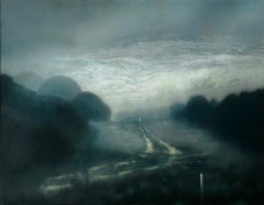 « Dawn Holding Off the Sky » – œuvre d’art atmosphérique originale – peinture abstraite représentant un paysage