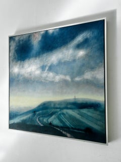 « Sheltering Folds » : peinture à l'huile représentant un paysage abstrait, encadrée, 100 x 100 cm