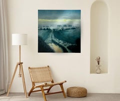 « Sillons aquatiques étincelants » - Peinture à l'huile abstraite représentant un paysage - Œuvre d'art contemporaine originale