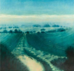 Watery Furrows Shine: Abstract Landscape Oil Painting, 100x100cm
