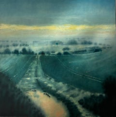 « Sillons aquatiques étincelants » - Peinture à l'huile abstraite représentant un paysage - Œuvre d'art contemporaine originale