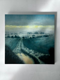 « Watery Furrows Shine » : peinture à l'huile abstraite représentant un paysage, art contemporain, 100 cm