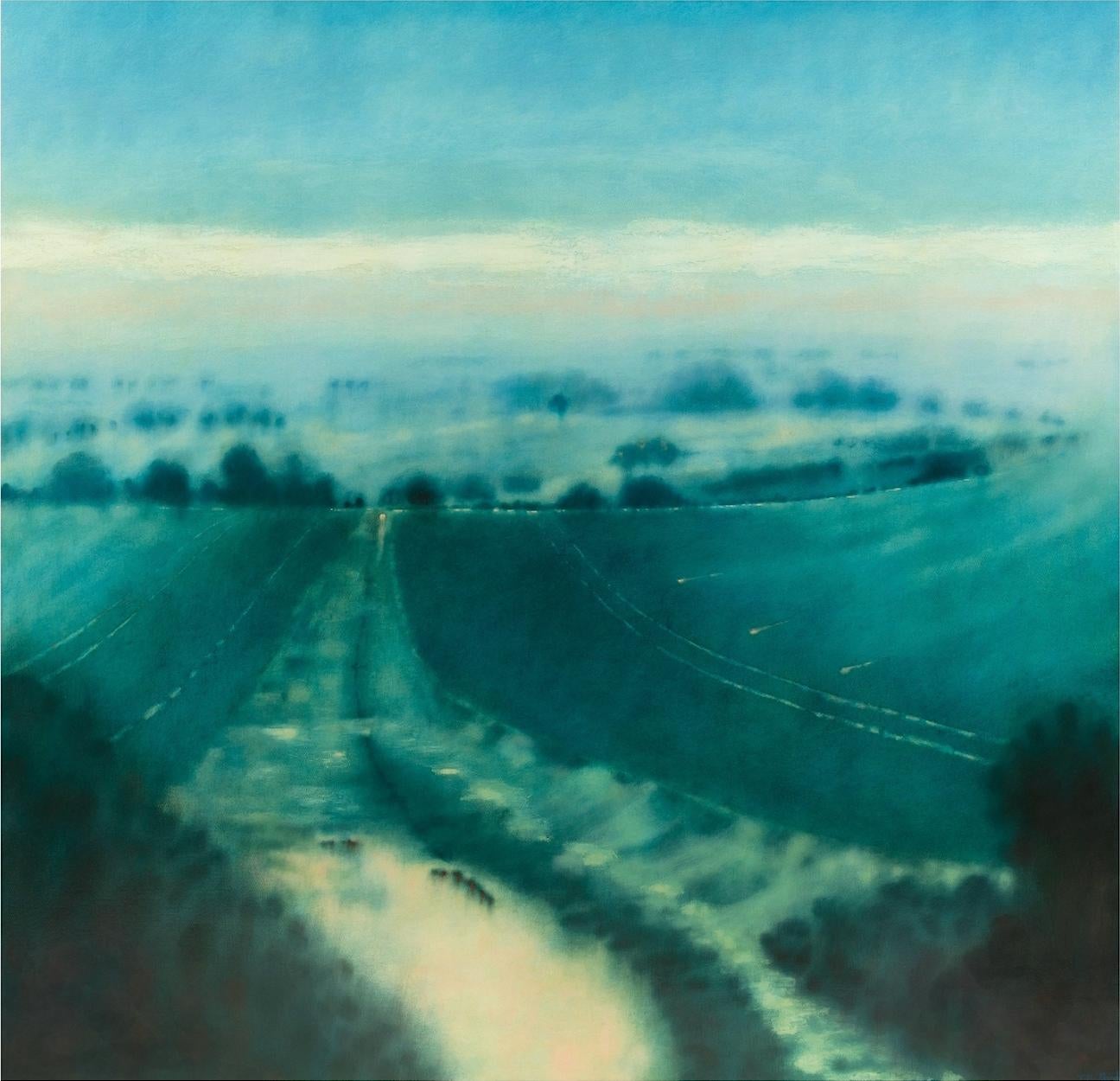 Tania Rutland Landscape Painting – Wasserfurchen glänzen-abstraktes Landschafts-Ölgemälde-zeitgenössische Kunst