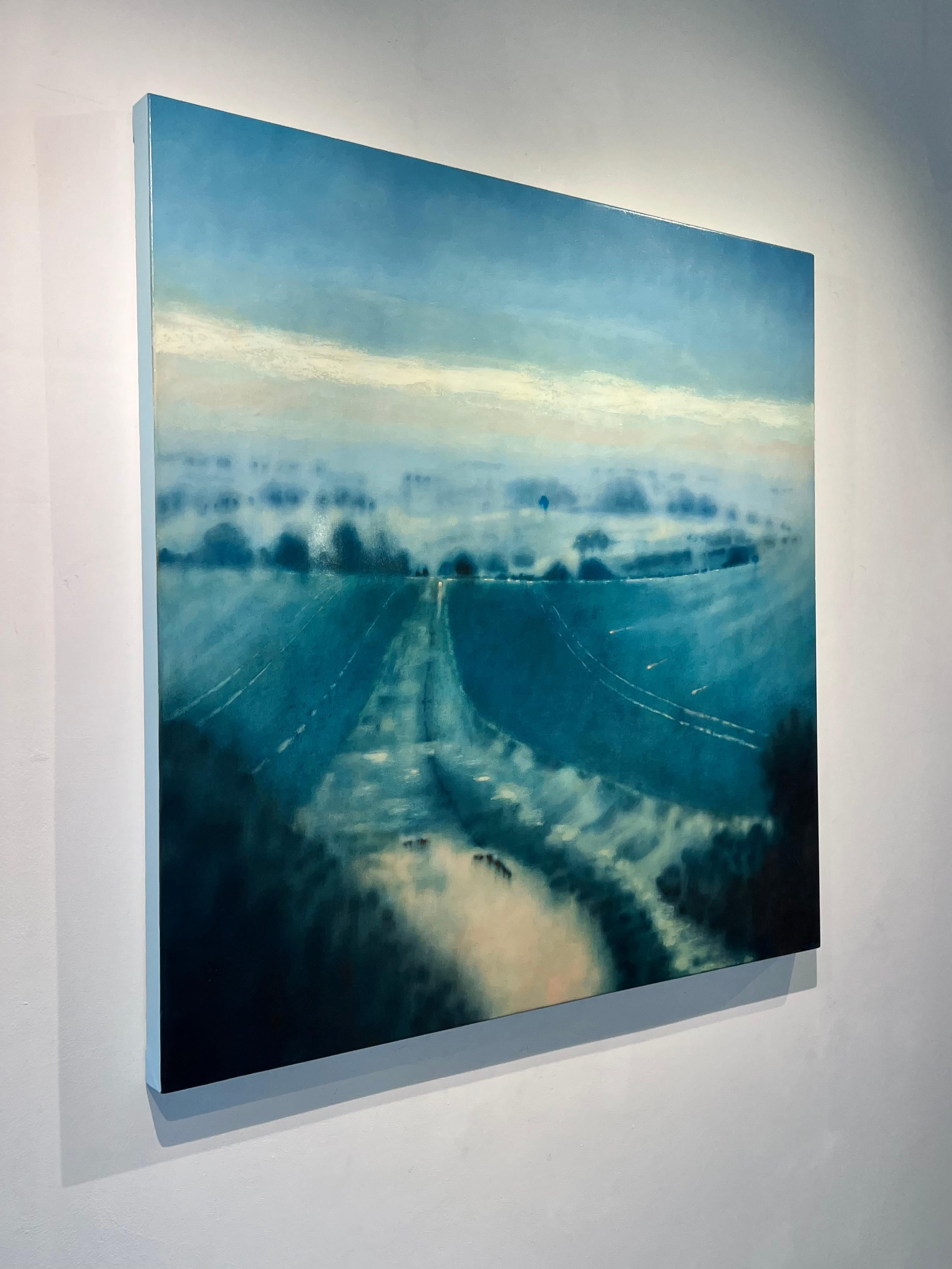 Watery furrows shine-original landscape realism oil painting-contemporary art - Abstract Expressionist Painting by Tania Rutland