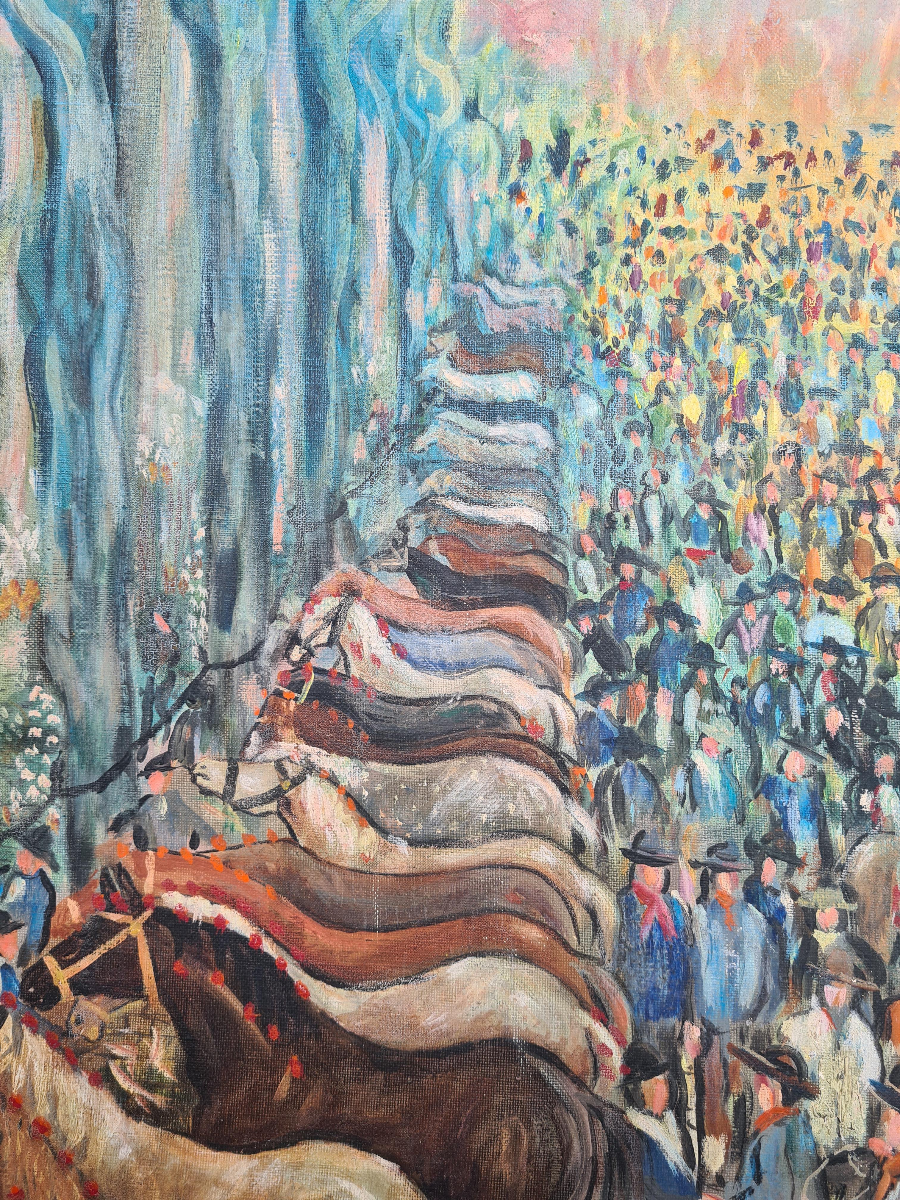 Óleo sobre lienzo a gran escala de principios del siglo XX, La feria agrícola y ganadera en venta 6