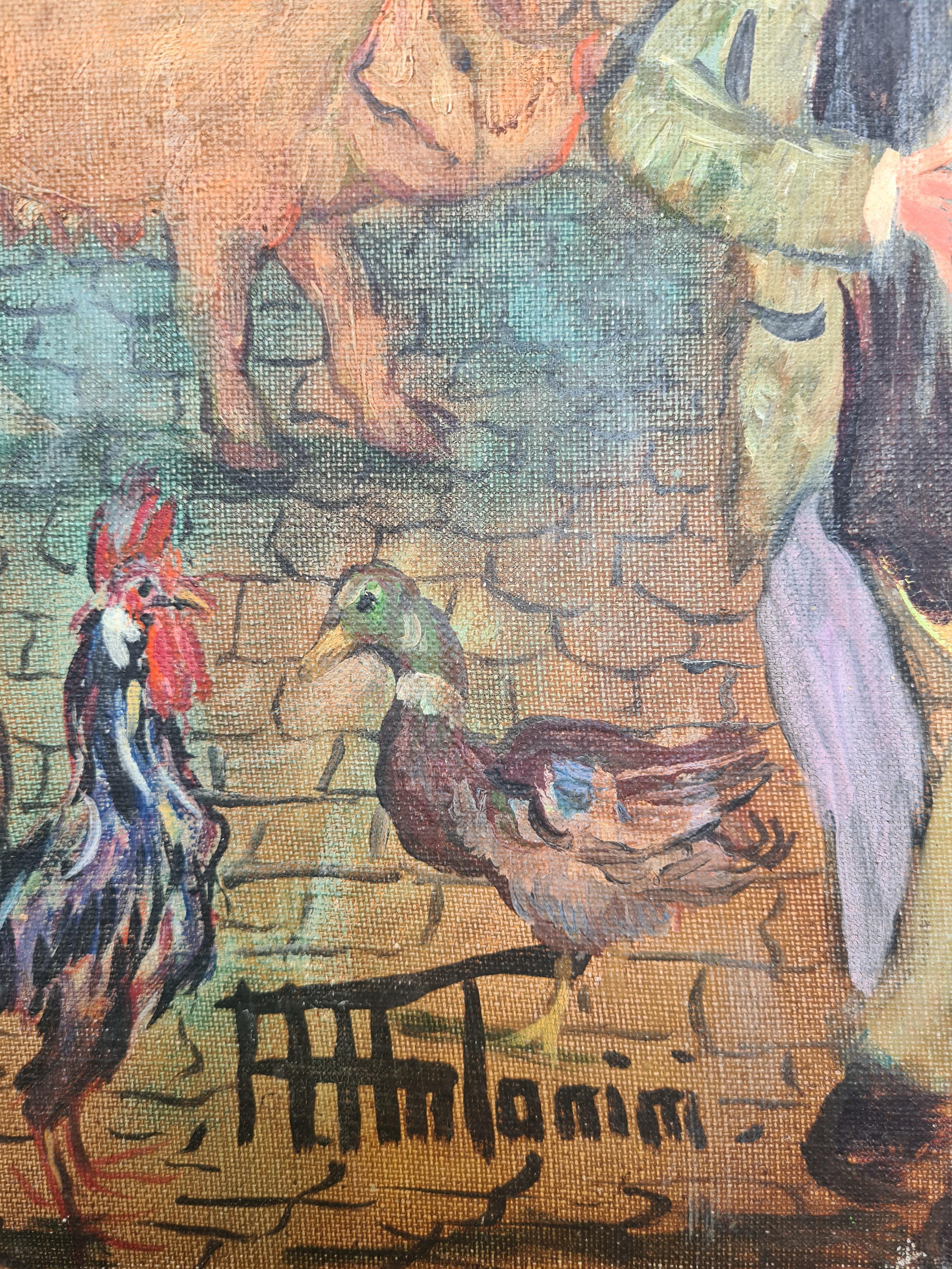 Óleo sobre lienzo a gran escala de principios del siglo XX, La feria agrícola y ganadera - Painting de Tanim