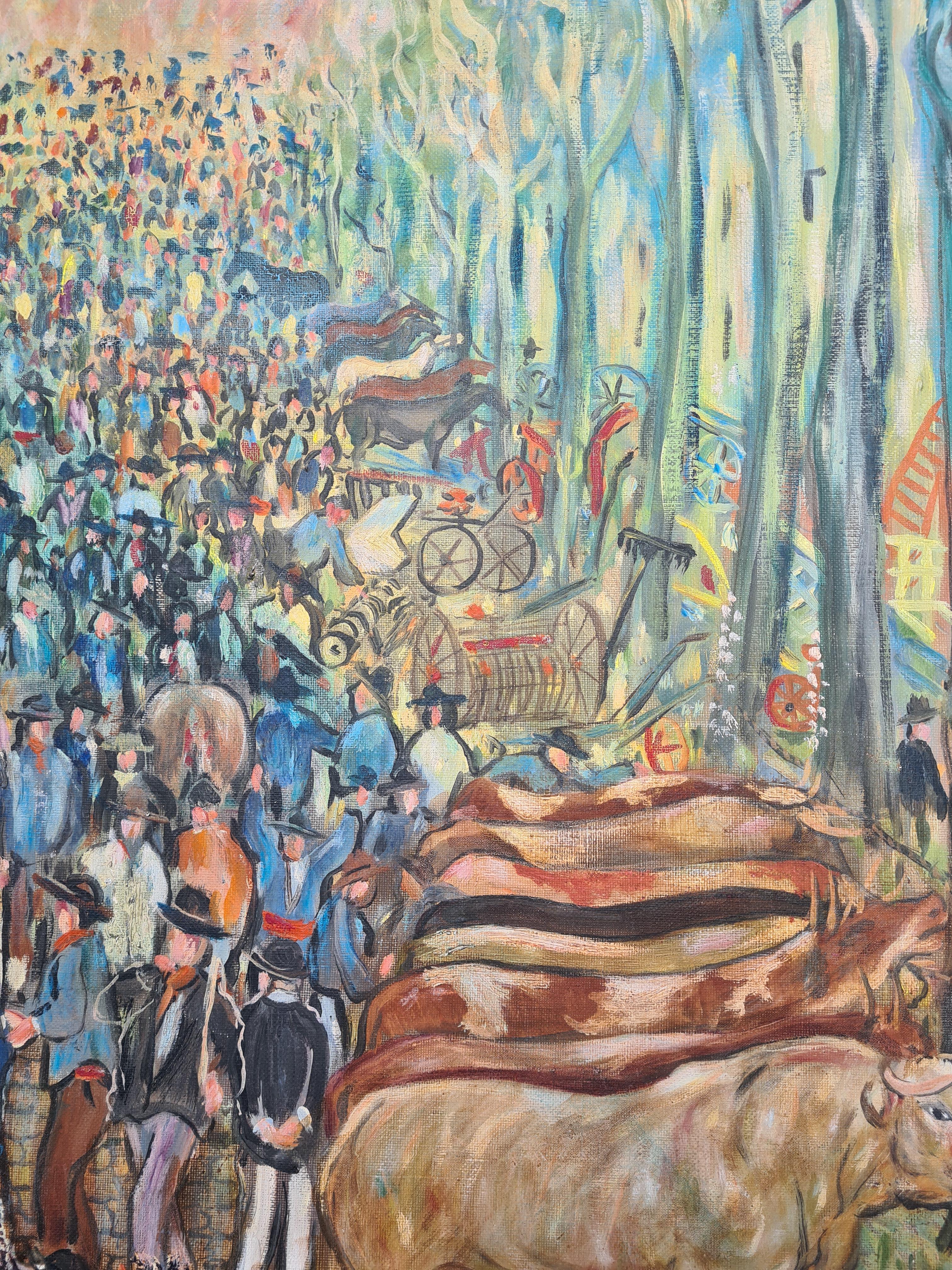 Óleo sobre lienzo a gran escala de principios del siglo XX, La feria agrícola y ganadera en venta 2