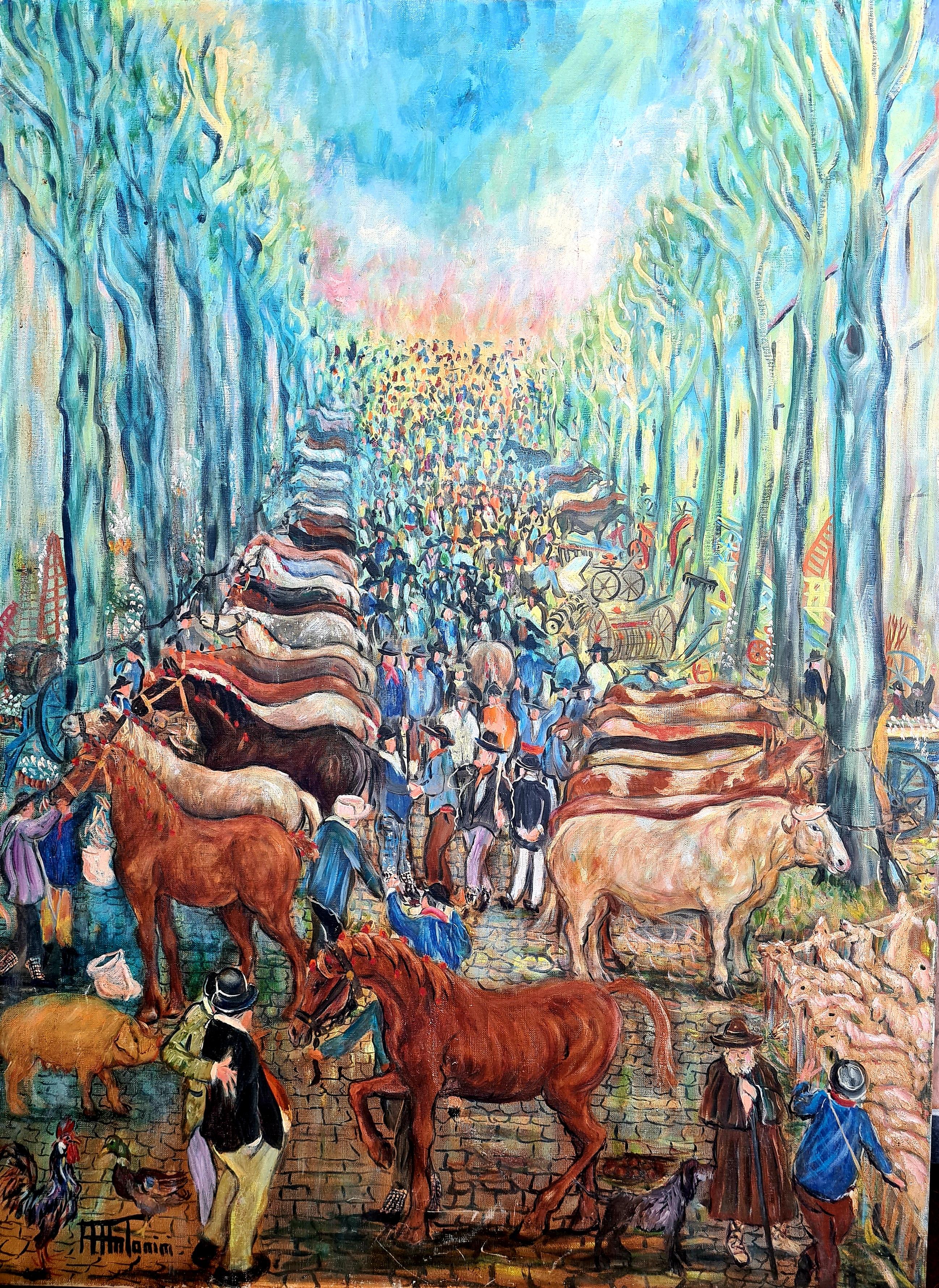 Großformatiges Öl auf Leinwand aus dem frühen 20. Jahrhundert, The Agriculture and Livestock Fair