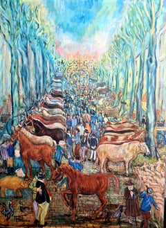 Großformatiges Öl auf Leinwand aus dem frühen 20. Jahrhundert, The Agriculture and Livestock Fair