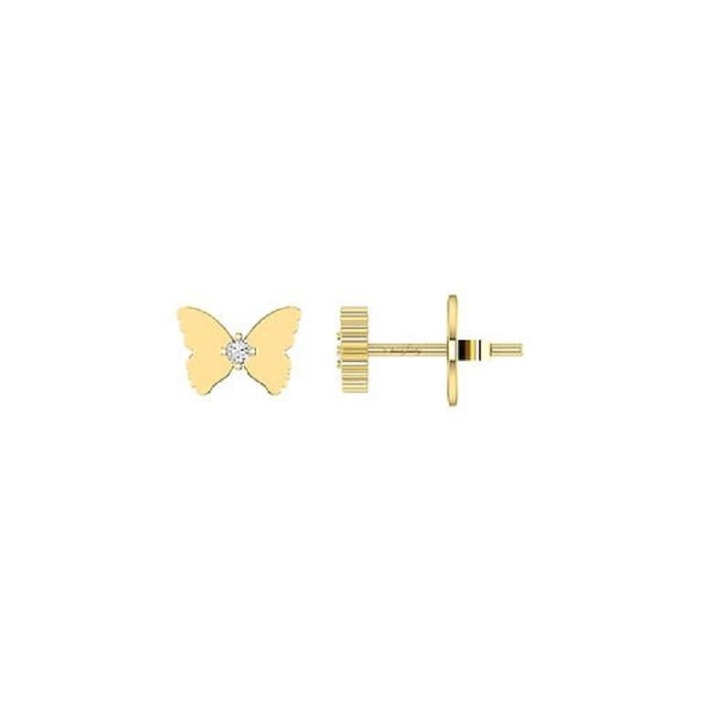 Tanisa Nahata Diamond 0.03ct. Dainty Golden Butterfly Earrings in 18Karat Gold. In New Condition For Sale In Hong Kong, HK