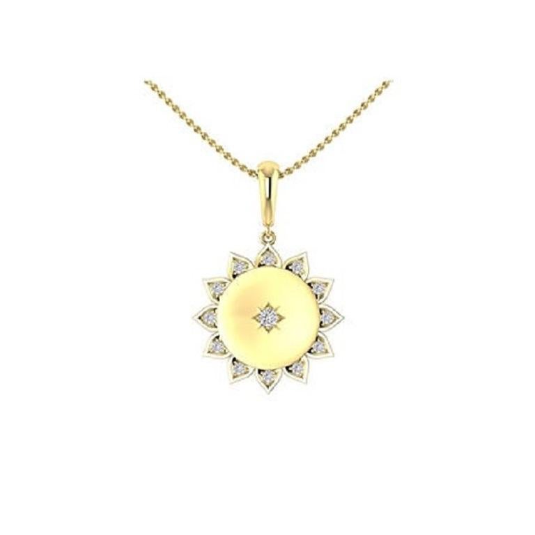 Le pendentif Sunshine Diamond en or jaune 18 carats présente en son centre un diamant rond brillant, entouré de 