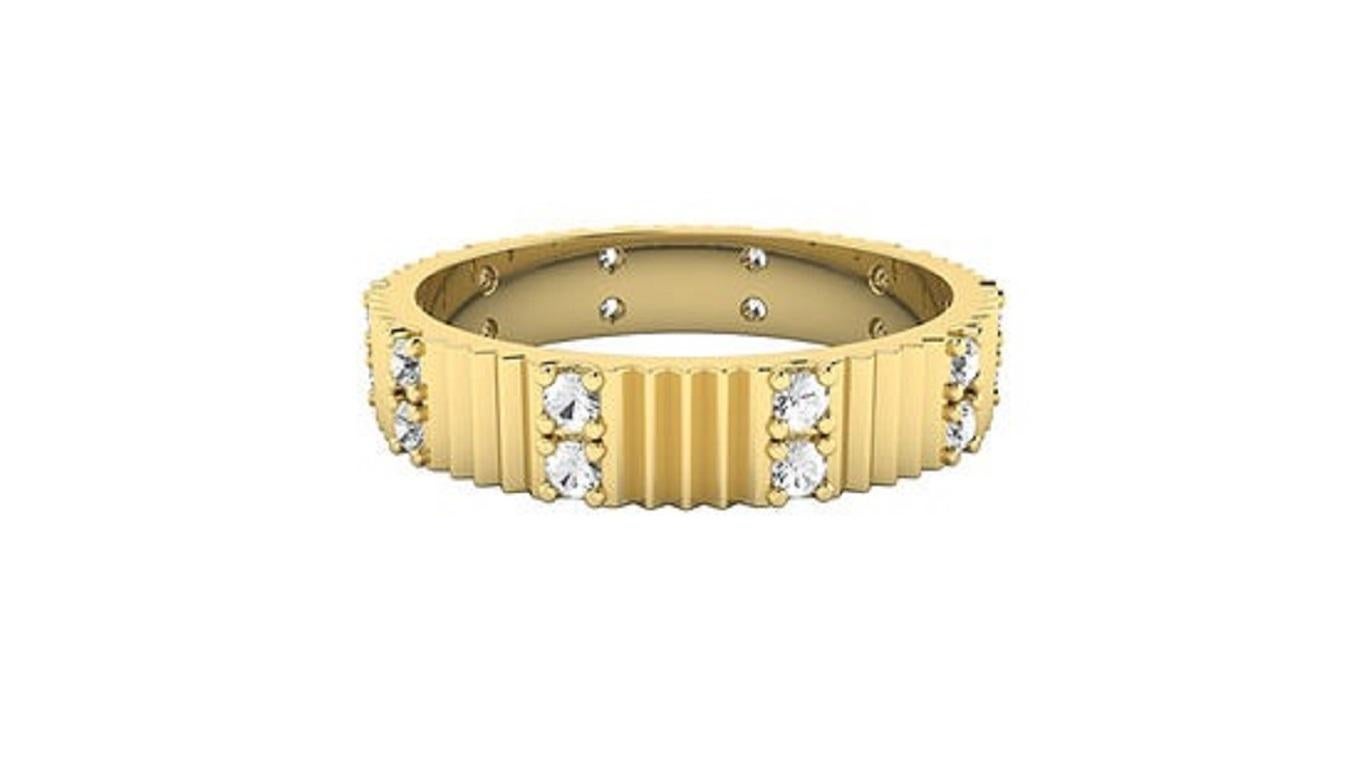 This Fluted Pillars Eternity Band Diamond Ring in 18Karat rose, white, or yellow gold showcases elegant fluted detailing encircling the band, giving a timeless architectural feel. Brilliant-cut diamonds are set in a continuous loop, symbolizing