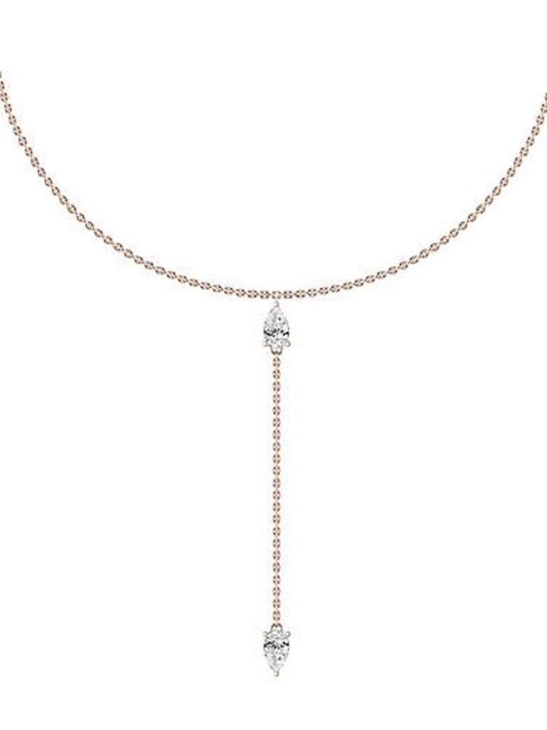 Diamante Tanisa Nahata 0.41ct. Collar Twin Pear Lariat de Oro de 18 quilates. Contemporáneo en venta