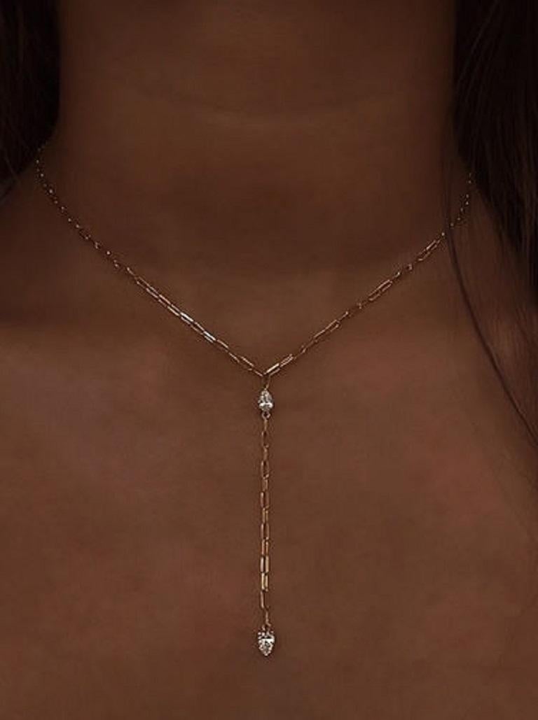 Diamante Tanisa Nahata 0.41ct. Collar Twin Pear Lariat de Oro de 18 quilates. Corte pera en venta