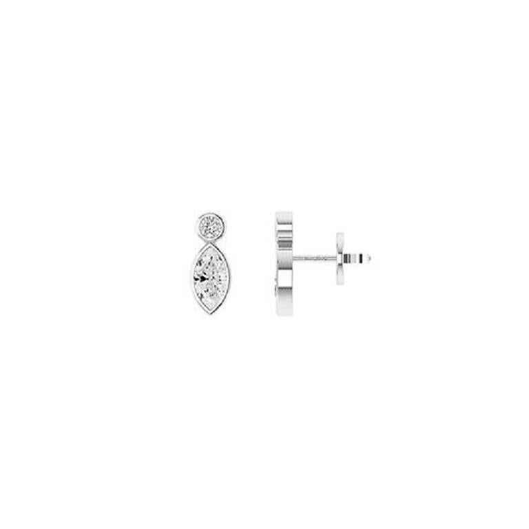 Mixed Cut Tanisa Nahata Marquise & Round Diamond 0.45ct. Stud Earrings in 18Karat Gold. For Sale
