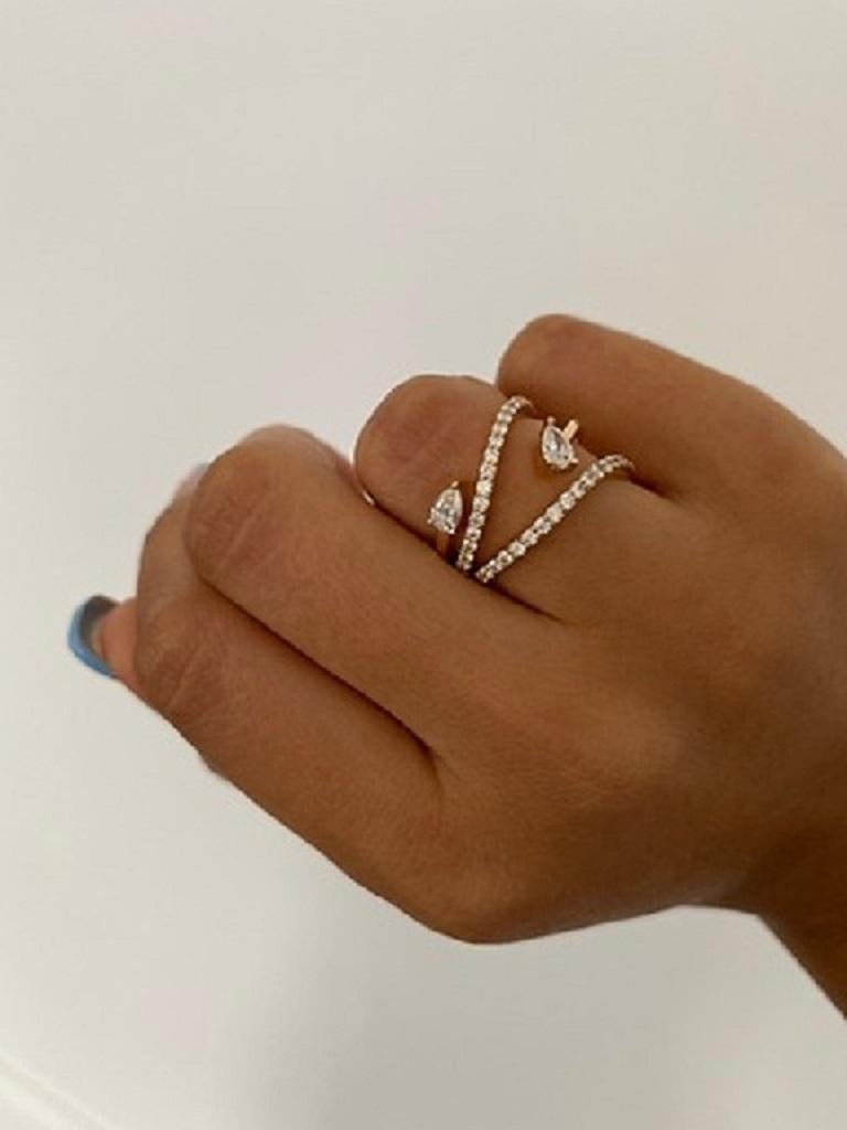 Women's Tanisa Nahata Diamond 0.48ct. Side Pear Wave Fancy Ring in 18Karat Gold. For Sale