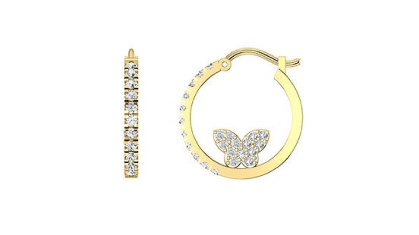 Taglio rotondo Diamante Tanisa Nahata 0,52ct. Orecchini a cerchio con farfalla in oro 18 carati. in vendita