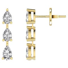 Tanisa Nahata Three Pear Drop Dangle Diamond 0.92ct. Earrings in 18Karat Gold.