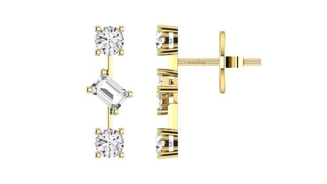 Contemporary Tanisa Nahata Emerald & Round Shape Diamond 1.20ct. Drop Earrings in 18K Gold. For Sale