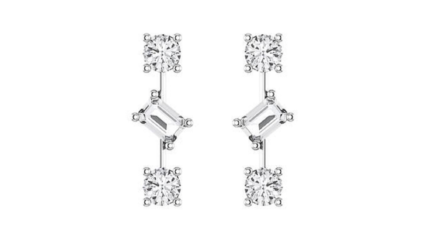 Round Cut Tanisa Nahata Emerald & Round Shape Diamond 1.20ct. Drop Earrings in 18K Gold. For Sale