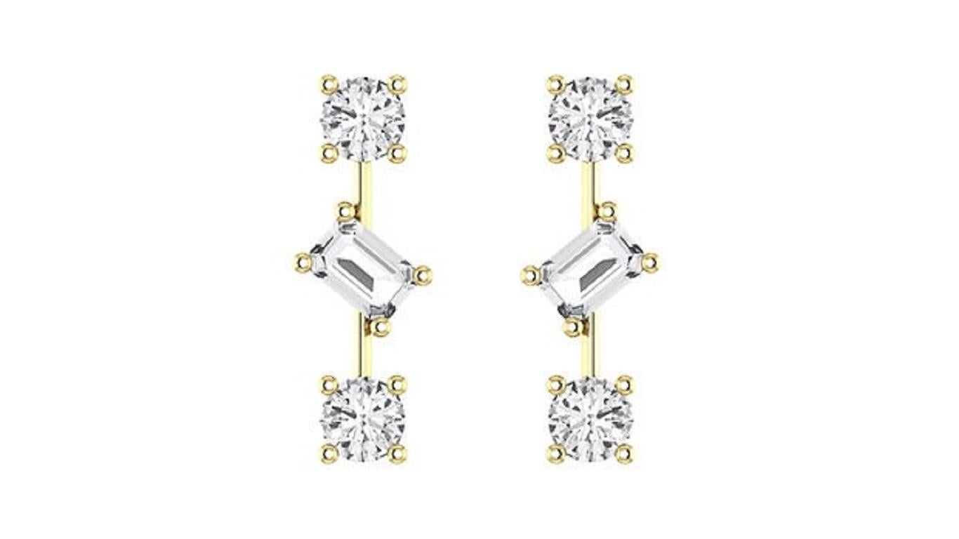 Tanisa Nahata Emerald & Round Shape Diamond 1.20ct. Drop Earrings in 18K Gold. In New Condition For Sale In Hong Kong, HK