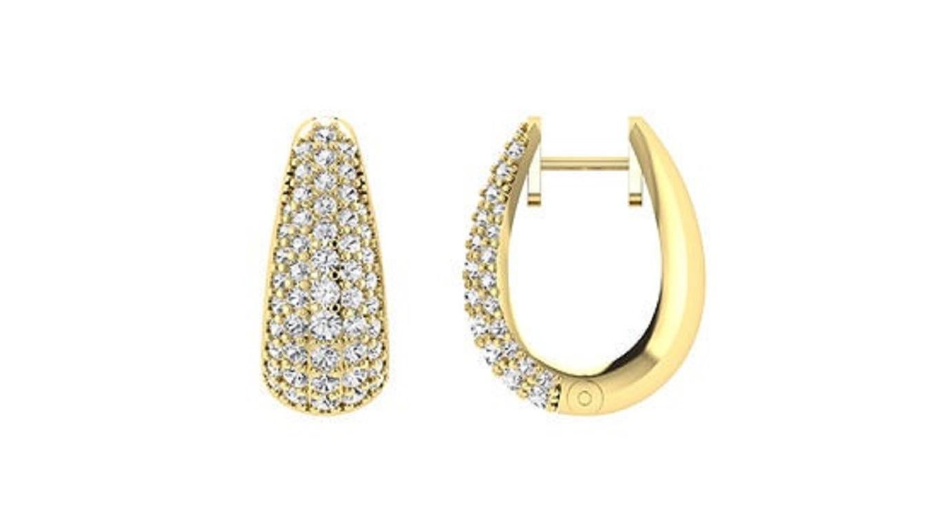 Round Cut Tanisa Nahata Bold pave Diamond 1.60ct. Hoops Earrings in 18Karat Gold. For Sale