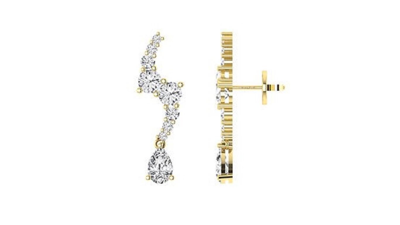 Taille ronde Tanisa Nahata Tears Ocean Wave Tears Diamonds 1,76ct. Boucles d'oreilles en or 18 carats. en vente
