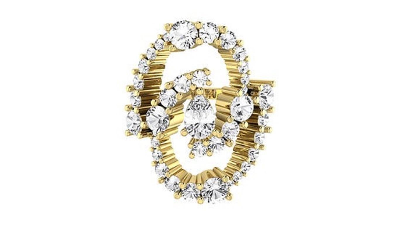 Contemporary Tanisa Nahata Ocean Wave Statement Diamond 2.30ct. Ring in 18KWYG. For Sale