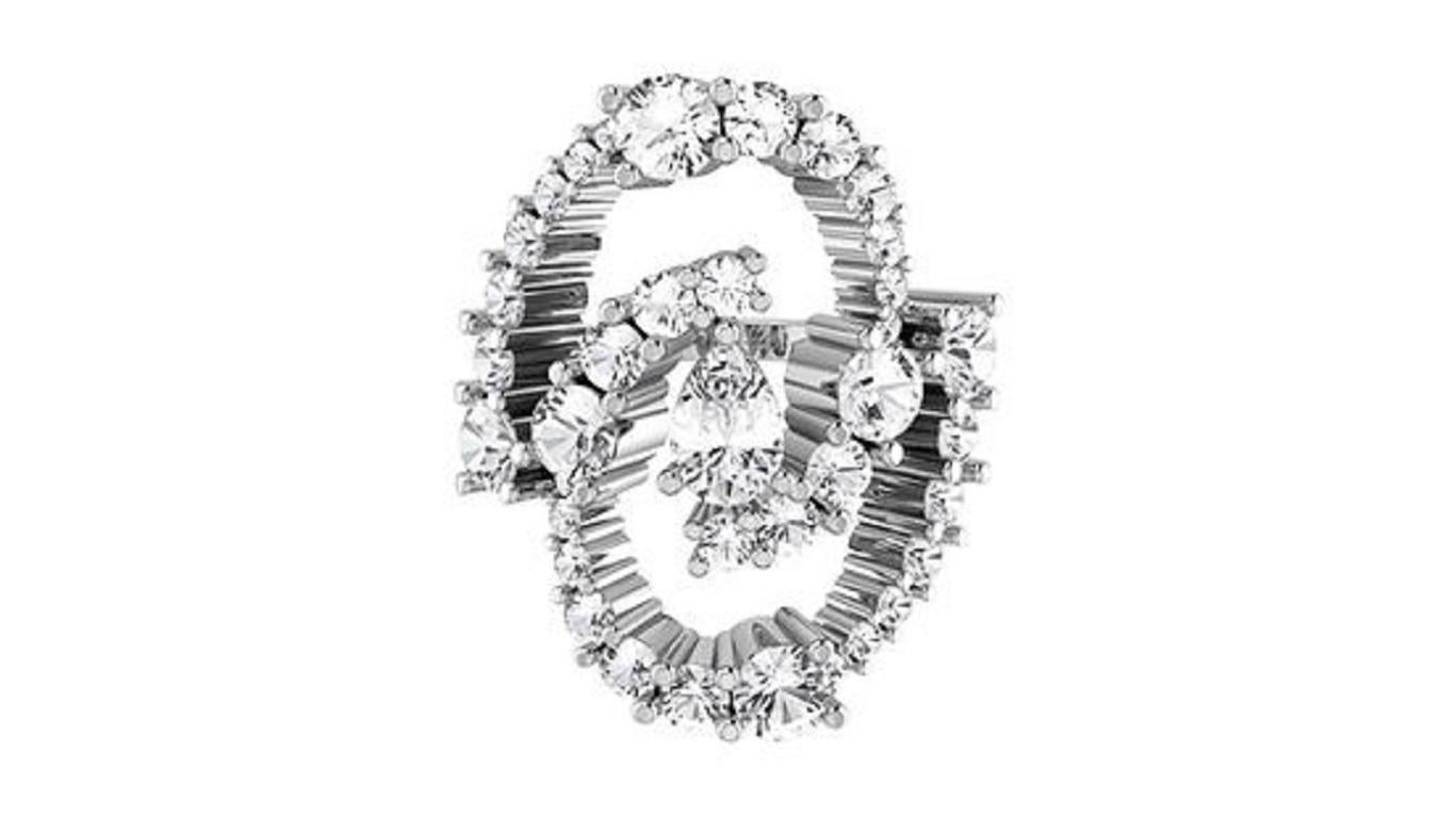 Round Cut Tanisa Nahata Ocean Wave Statement Diamond 2.30ct. Ring in 18KWYG. For Sale