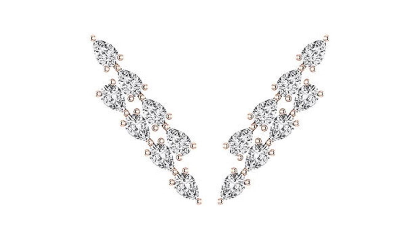 Taglio rotondo Tanisa Nahata Twin Pear Diamond 2,40ct. Orecchini Climber in oro 18 carati. in vendita