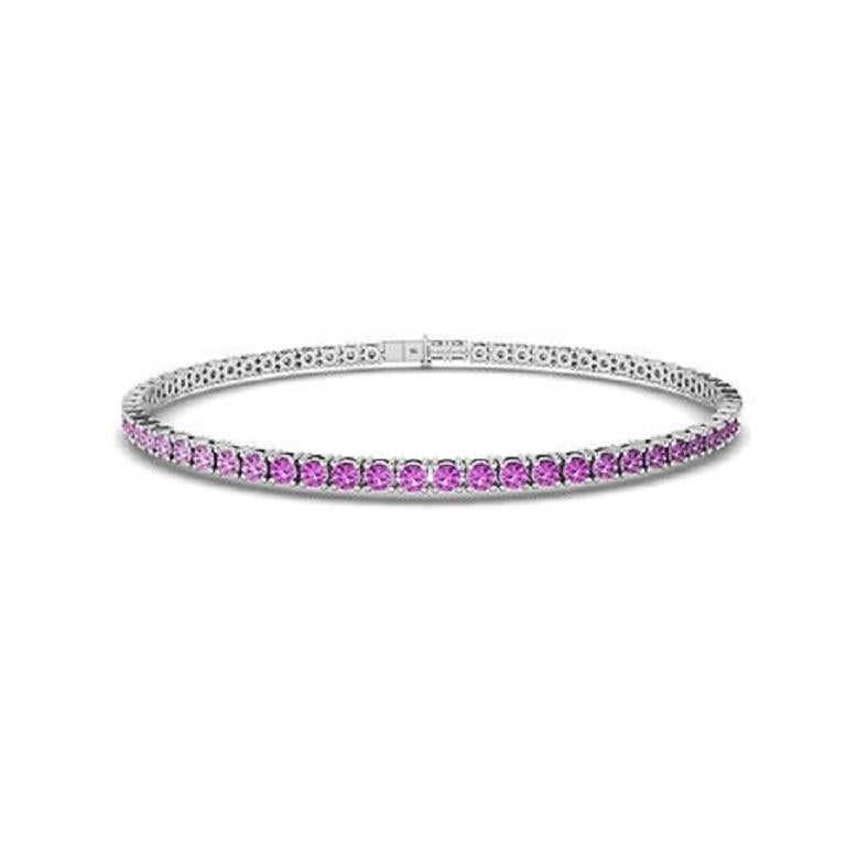Round Cut Tanisa Nahata Ombre Pink Sapphire 2.58ct. Tennis Bracelet in 18Karat Gold. For Sale