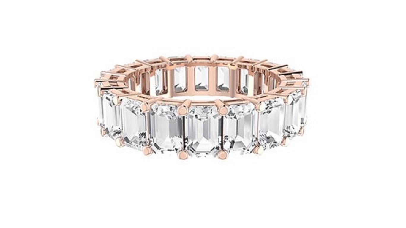 Emerald Cut Tanisa Nahata Diamond 6.15ct. Eternity Fancy Ring in 18Karat Gold. For Sale