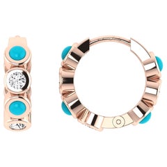 Tanisa Nahata Huggies en or rose 18 carats, diamants et turquoises