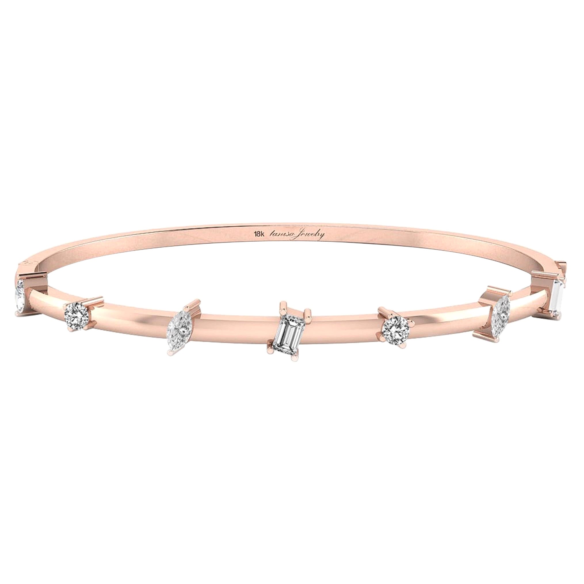 Tanisa Nahata Bracelet jonc en or rose 18 carats avec diamants de formes multiples