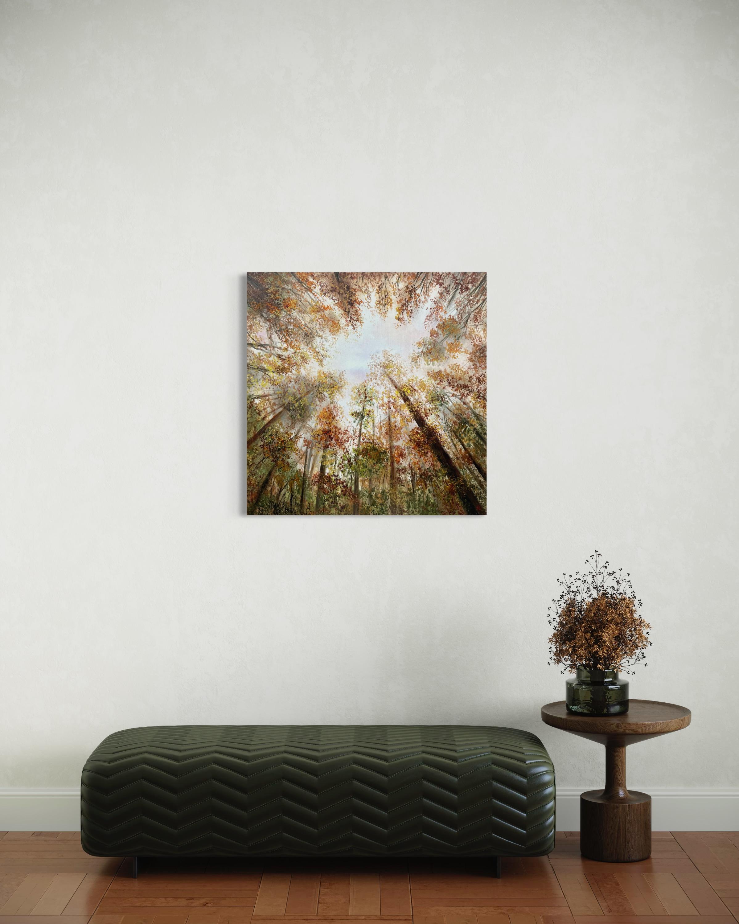 Autumn's Embrace - Brown Landscape Painting by Tanja Frost