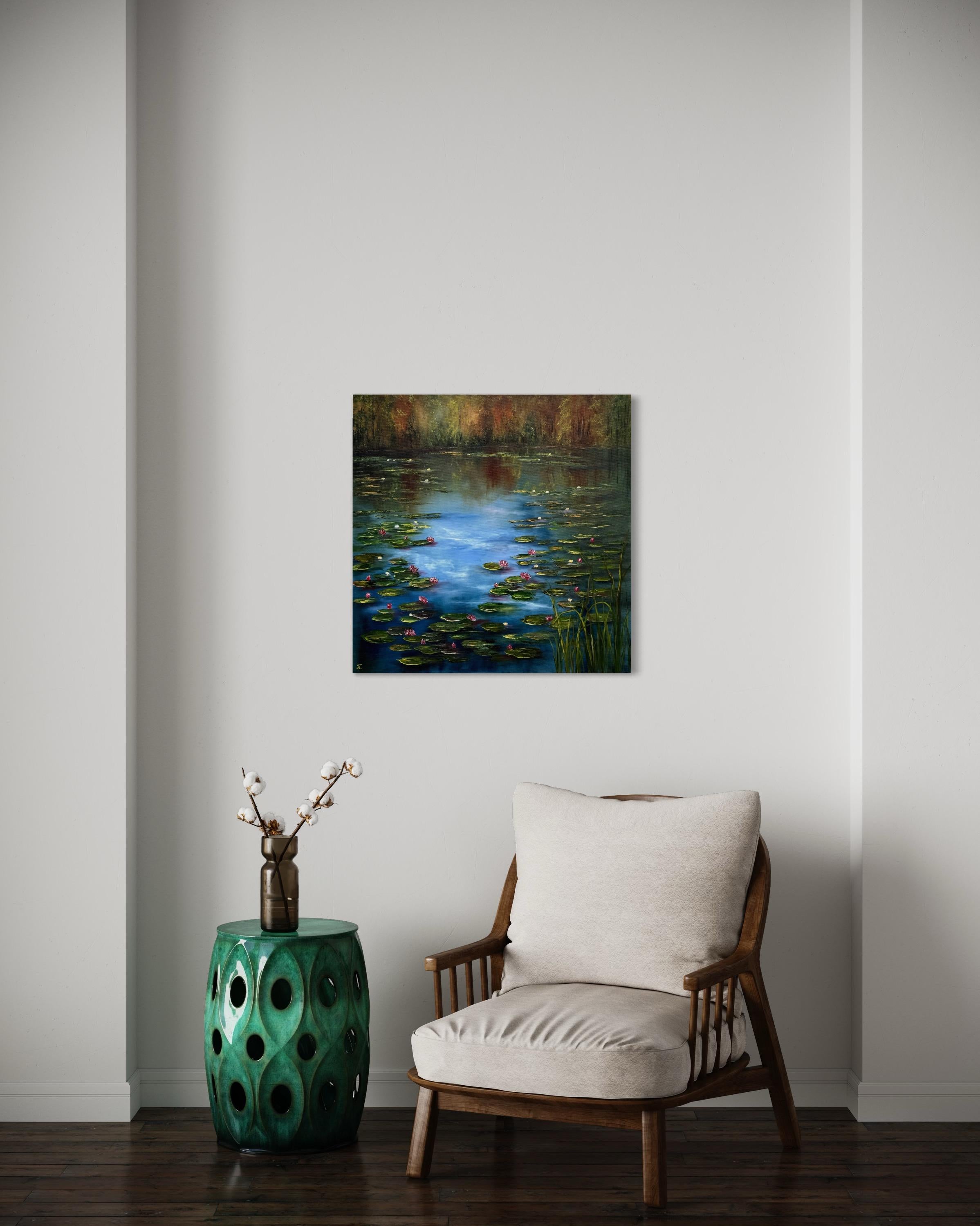 Schöner Teich (Schwarz), Landscape Painting, von Tanja Frost