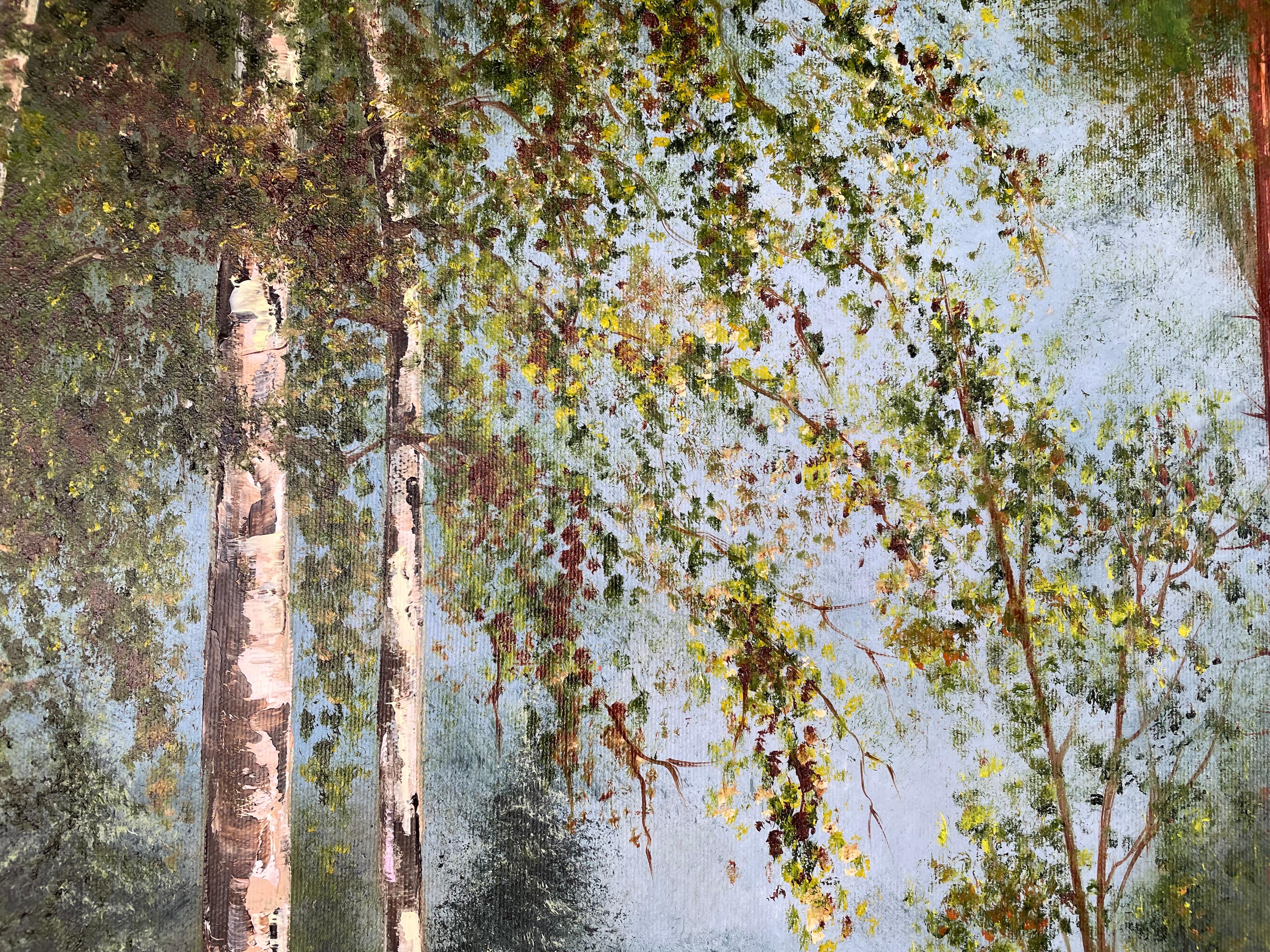 Bosque de abedules - Landscape Painting Marrón de Tanja Frost