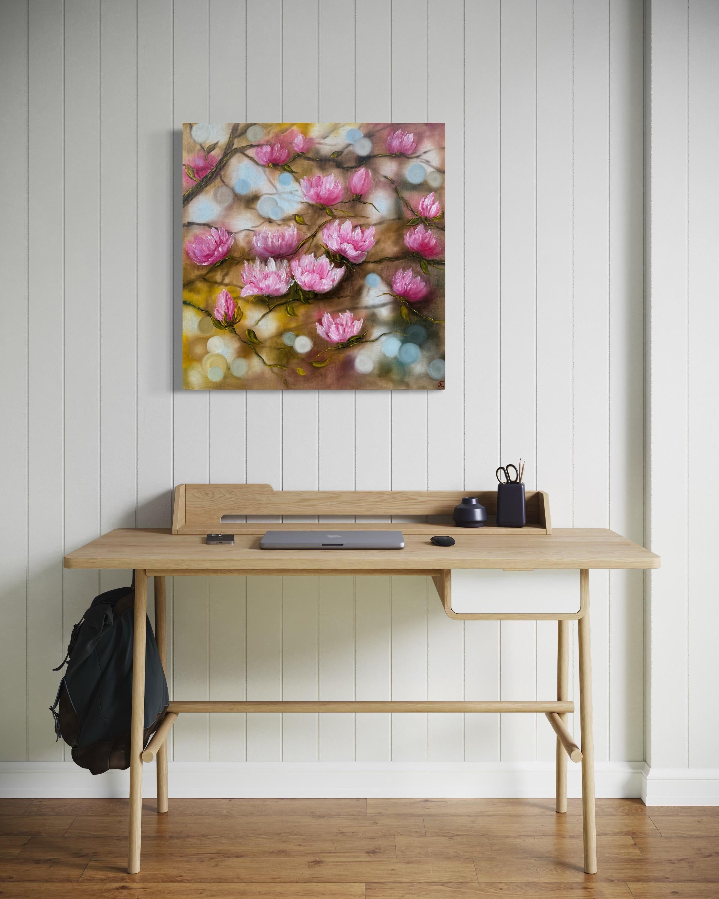 Floral Awakening - Brown Landscape Painting by Tanja Frost