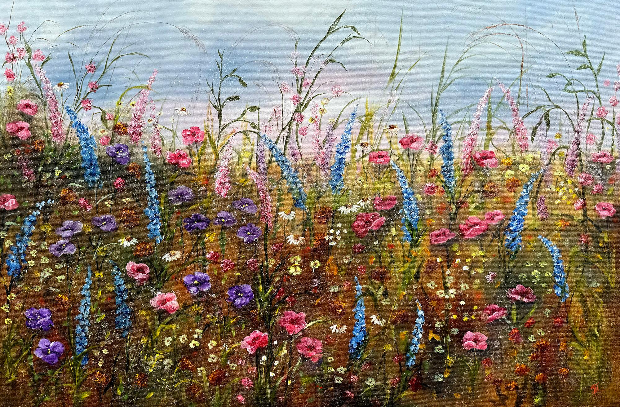 Flowers inspiration - Brown Landscape Painting by Tanja Frost
