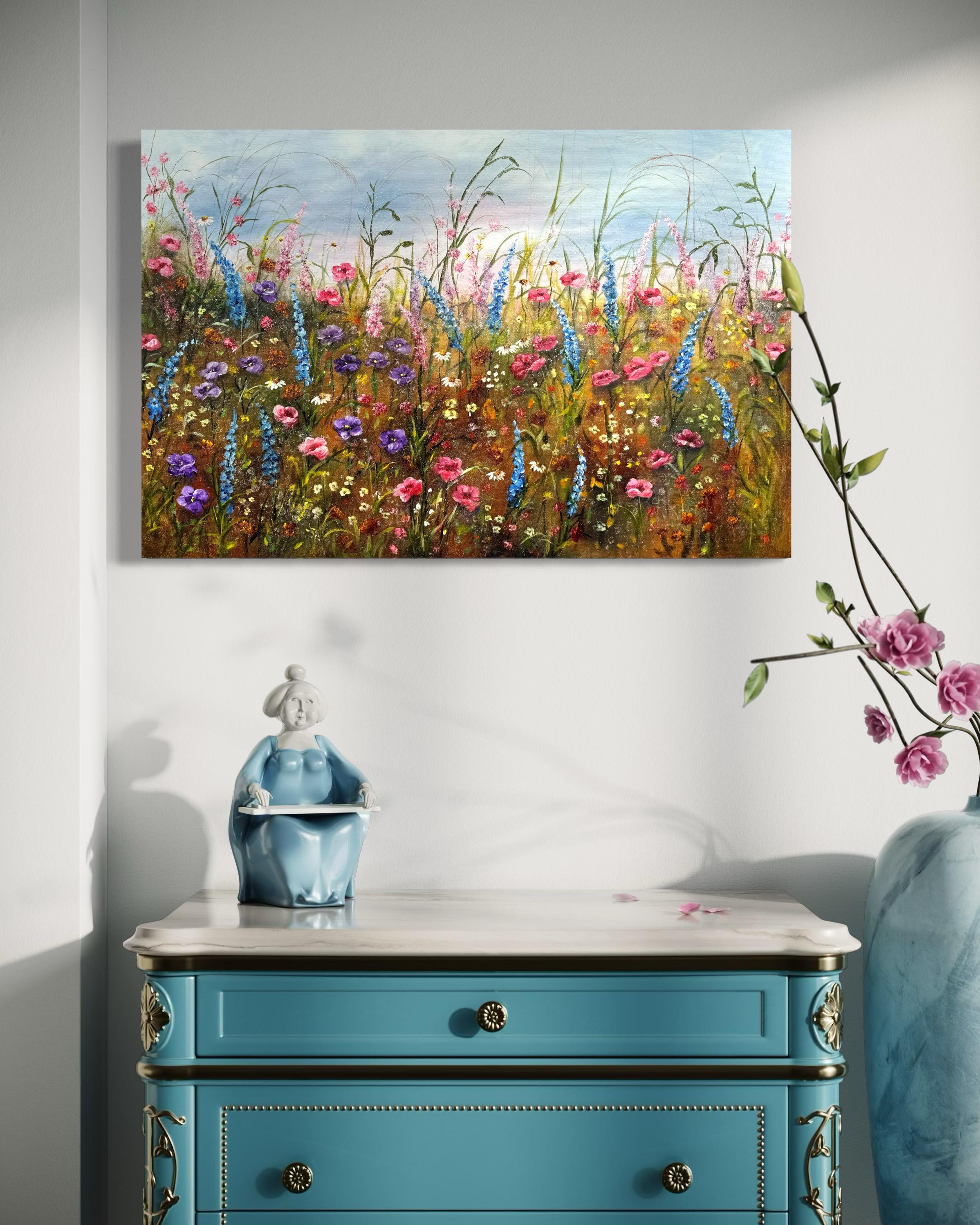 This painting reflects my deep admiration for the beauty and resilience of nature. Through oils, I've harmonized impressionism with realism to capture the spontaneity and wispy essence of wildflowers. Each stroke embodies the freedom and wildness of