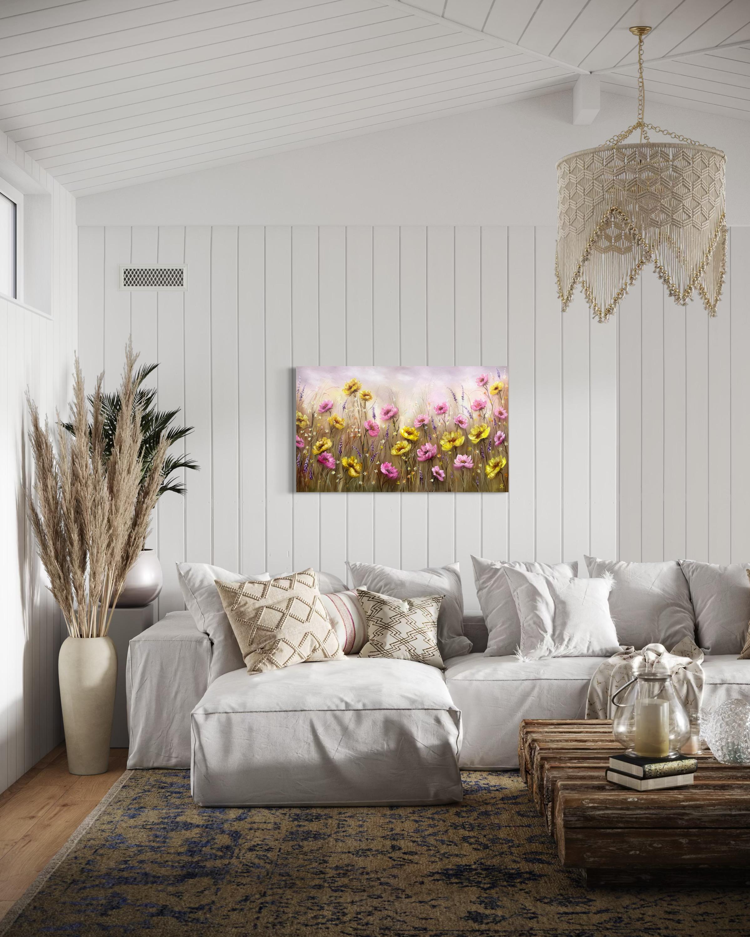 Hearts in Bloom - Kollektion Floral Symphony (Beige), Landscape Painting, von Tanja Frost