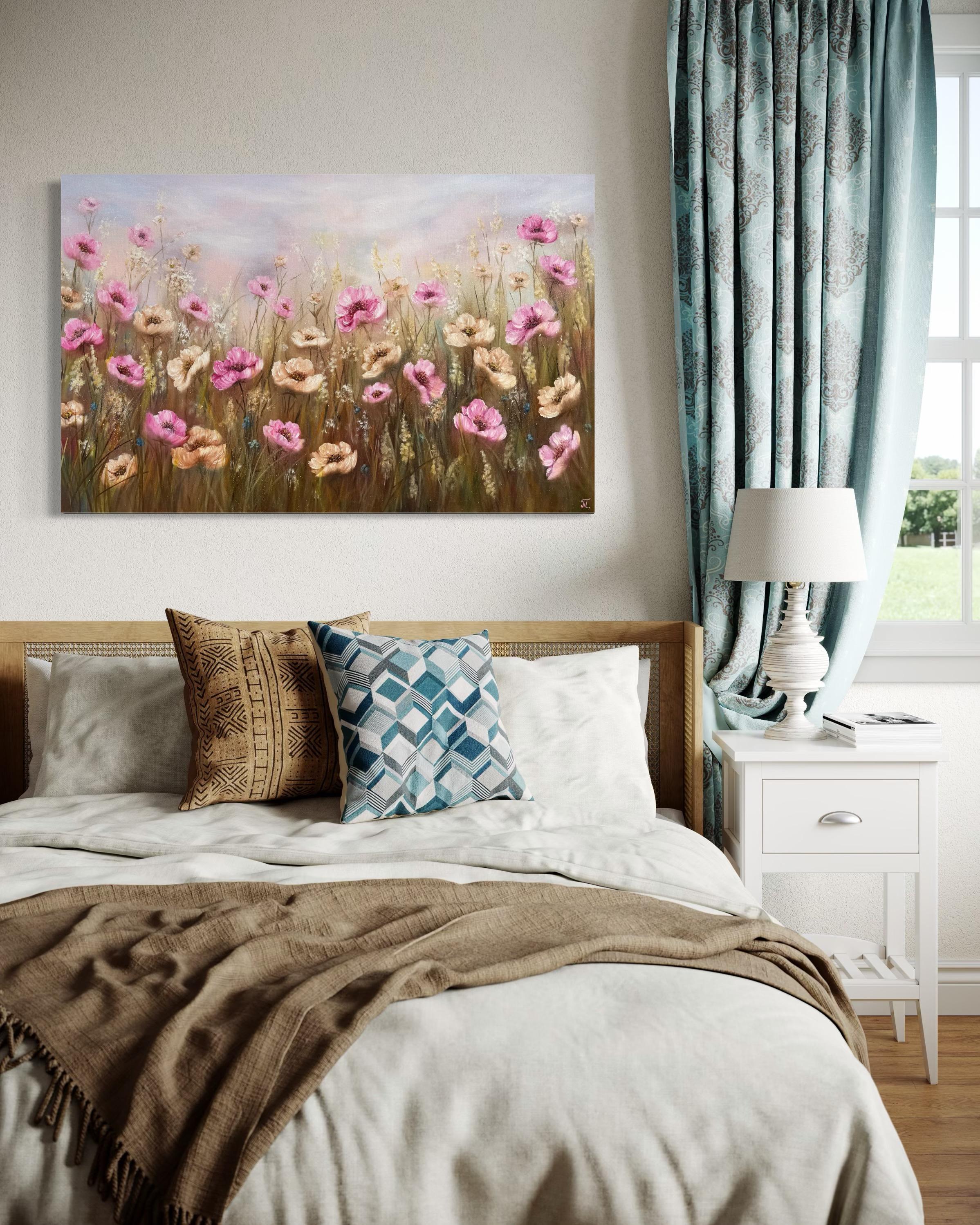 In Her Garden - Floral Symphony collection - Beige Landscape Painting by Tanja Frost